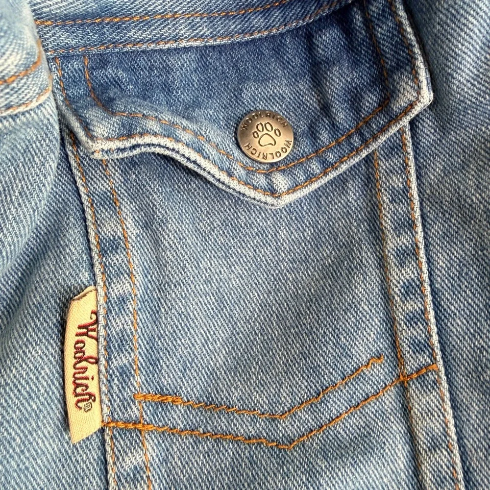 Woolrich Home Denim Pet Jacket Blue Dog Trucker Vest Paw Buttons Medium